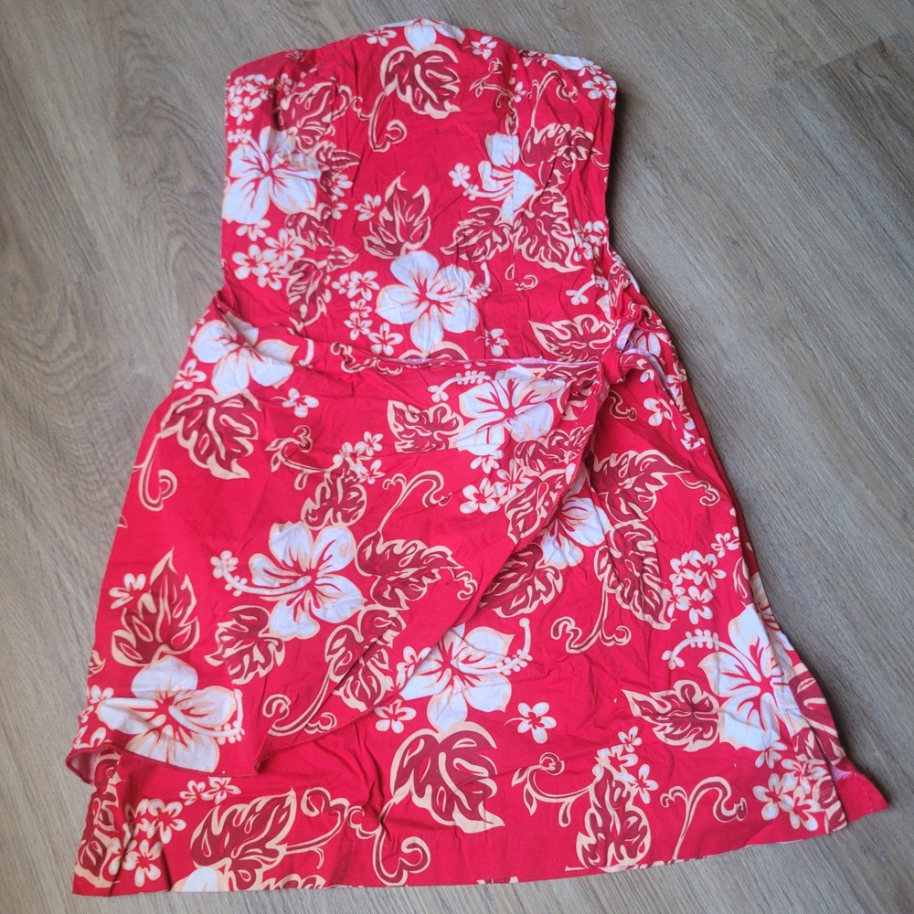 A-List by Wrapper Dress Women Medium Red Hibiscus Floral Strapless Side Tie Wrap